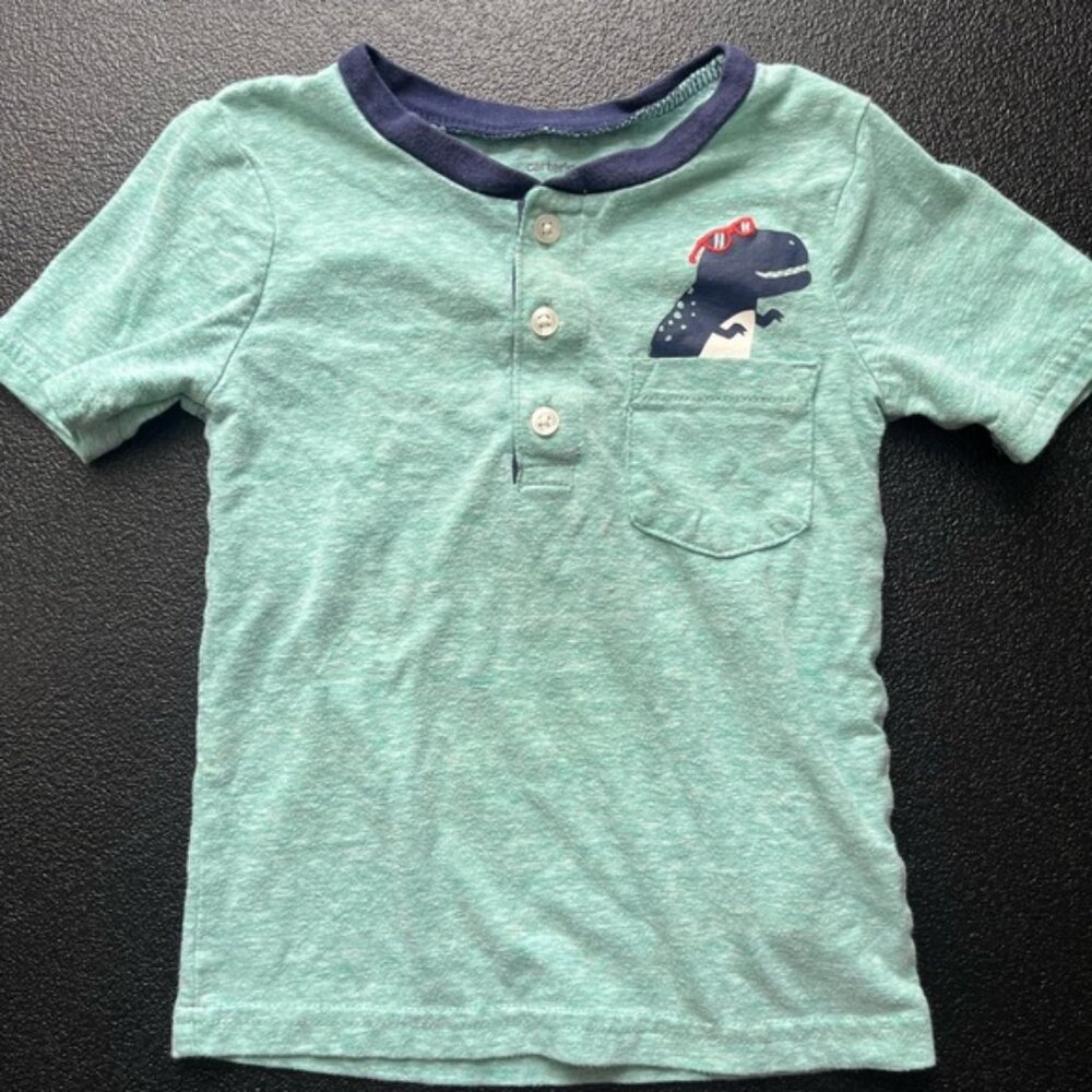 Carter's 2T Teal and Navy Dinosaur Button Down Shirt